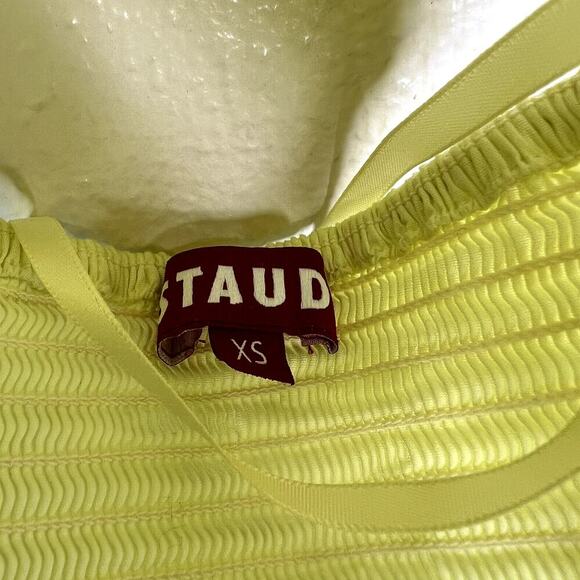 STAUD Kai Smocked Halter Top Sunray Yellow XS Cotton Tie Neck Criss Cross Neck - Picture 3 of 6
